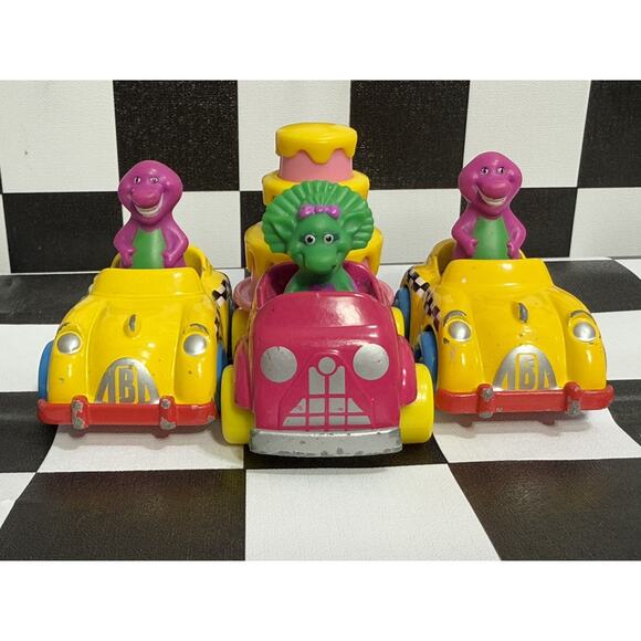 Barney the Dinosaur Baby Bop & Barney Diecast Cake Car Lyons Group 1993 Lot of 3 - Picture 1 of 7